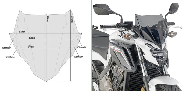GIVI Windschild getönt, 280 mm hoch, 365 mm breit für Honda CB650F (17-18), mit ABE
