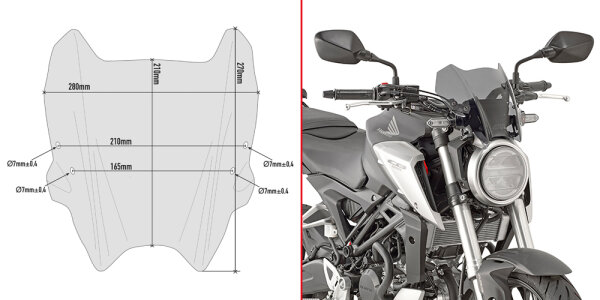 GIVI Windschild getönt, 210 mm hoch, 280 mm breit für Honda CB 125 R / CB 300 R (18-21)