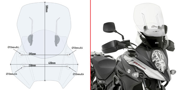 GIVI Airflow Windschild transparent, 500 mm hoch, 430 mm breit für Suzuki DL 650 V-Strom (17-21)