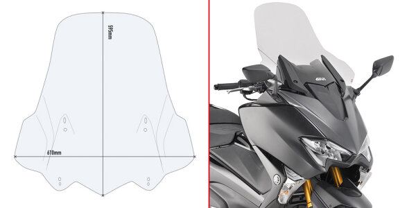 GIVI Windschild transparent, 595 mm hoch, 610 mm breit für Yamaha Modelle (s. Beschreibung) mit ABE