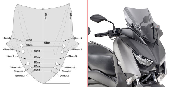 GIVI Windschild getönt, 435 mm hoch, 435 mm breit f. Yamaha X-Max 300 (17-21), X-Max 125/400 (18-21)